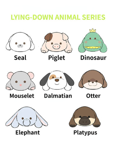 Duoai Lying-Down Animal Series – Soft Plush Toy (Seal / Piglet / Dinosaur / Elephant / Otter / Platypus / Mouselet / Dalmatian) – 21 cm / 8.3" Cute Stuffed Animals Duoai Plush